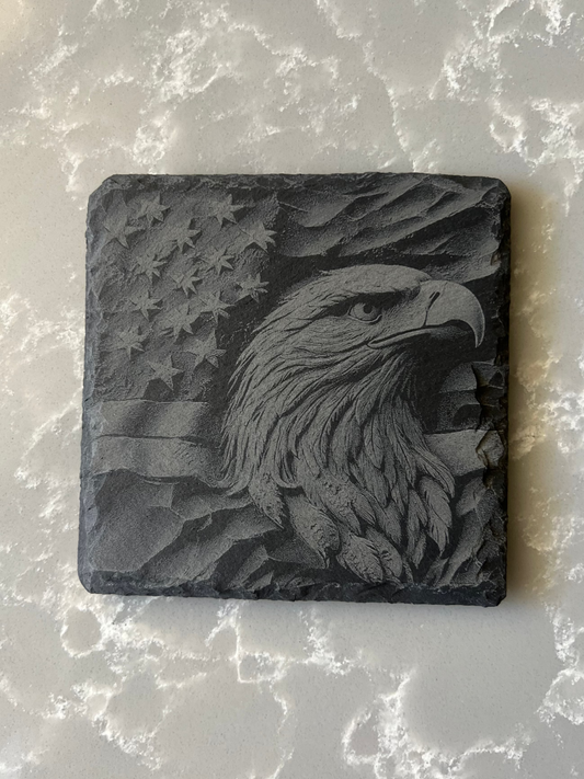 Square Slate Coaster "Bald Eagle"