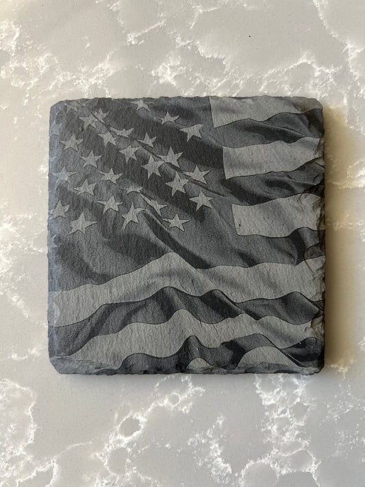 Square Slate Coaster "American Flag"