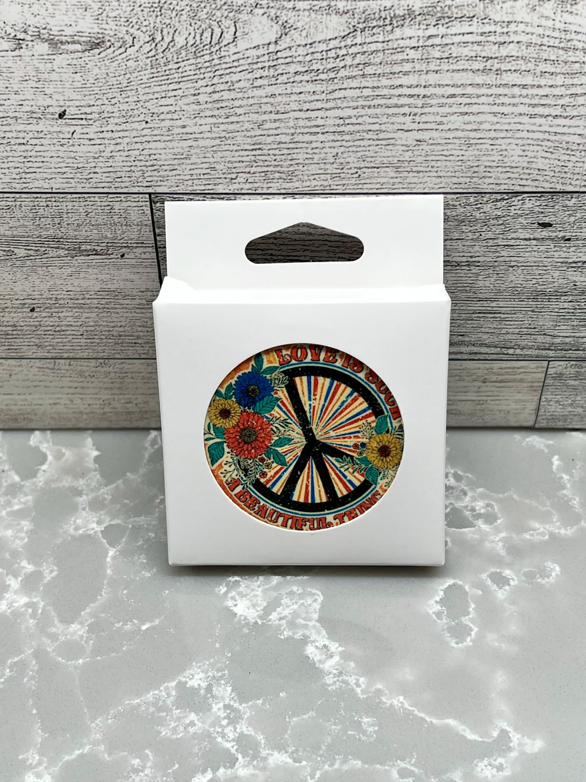 Ceramic BOHO Car Coaster "Peace Sign"