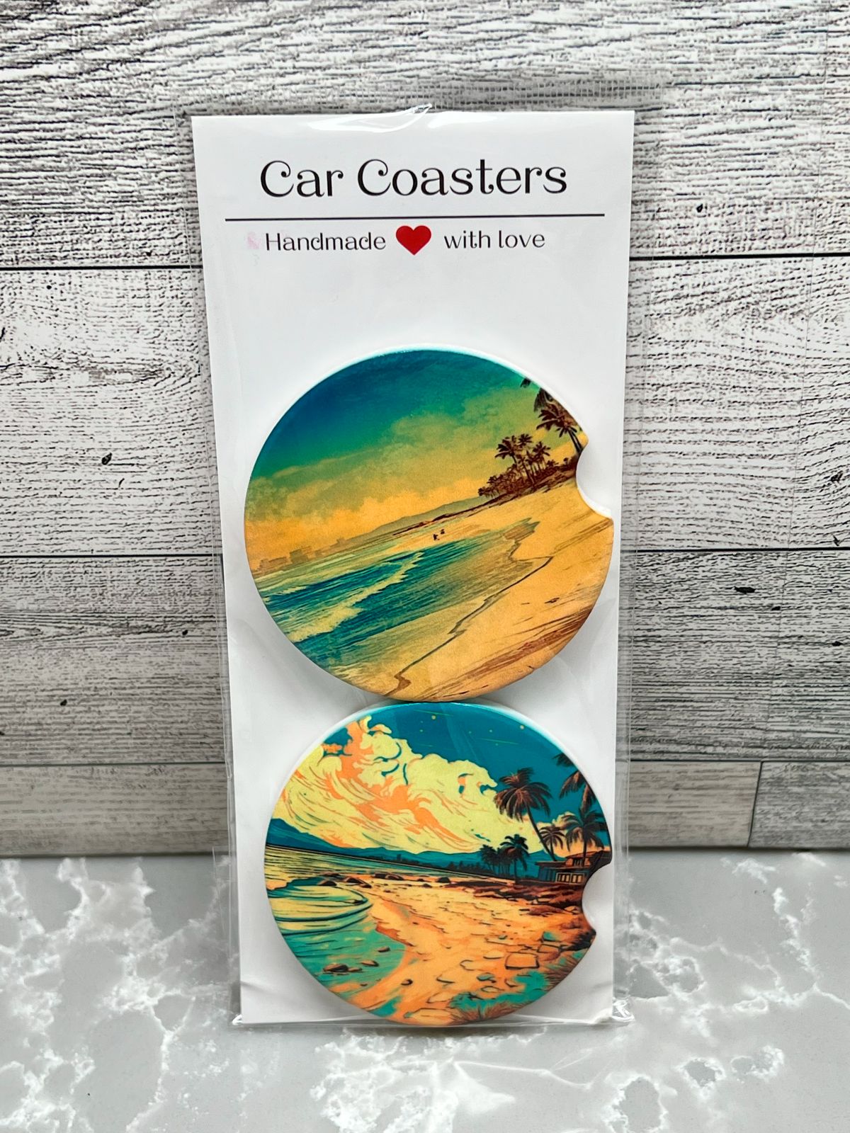 Ceramic Retro Car Coaster "Beach"