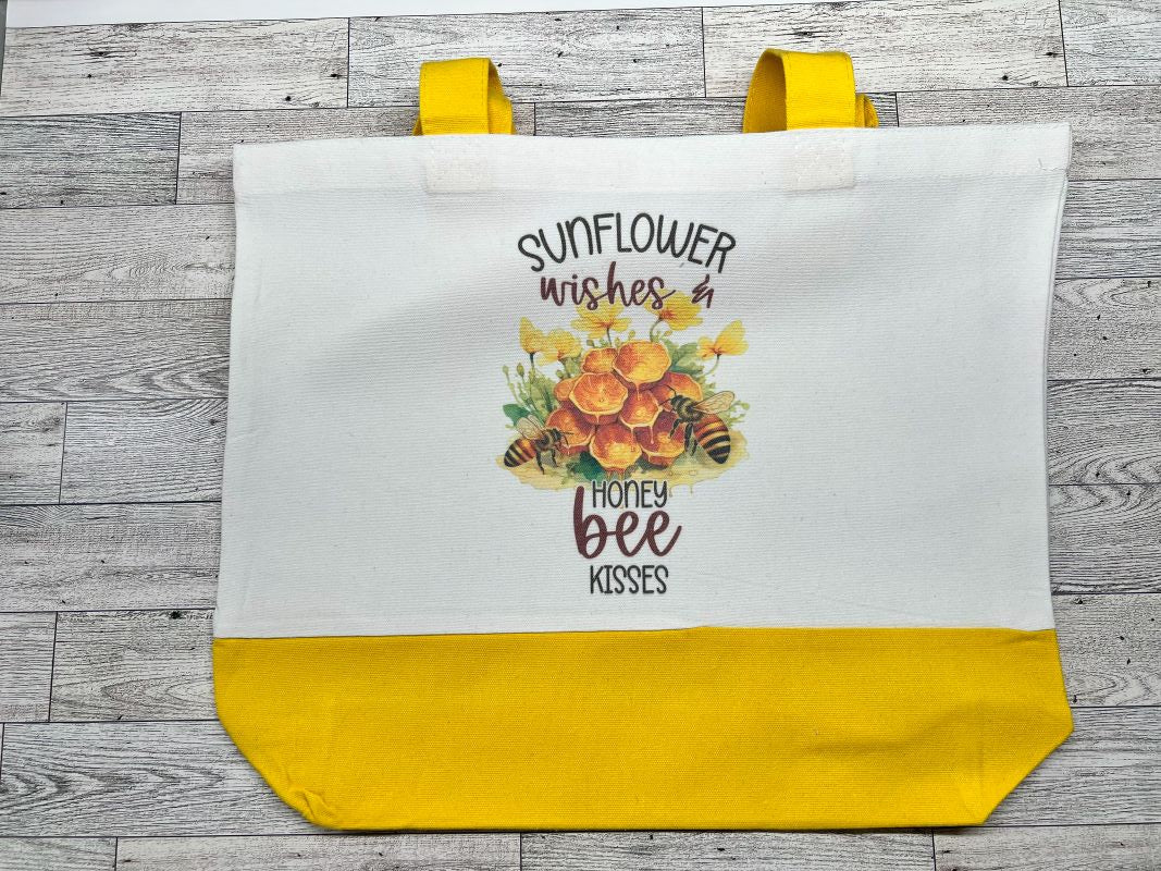 Canva Tote Bag "Sunflower Wishes and Honeybee Kisses"