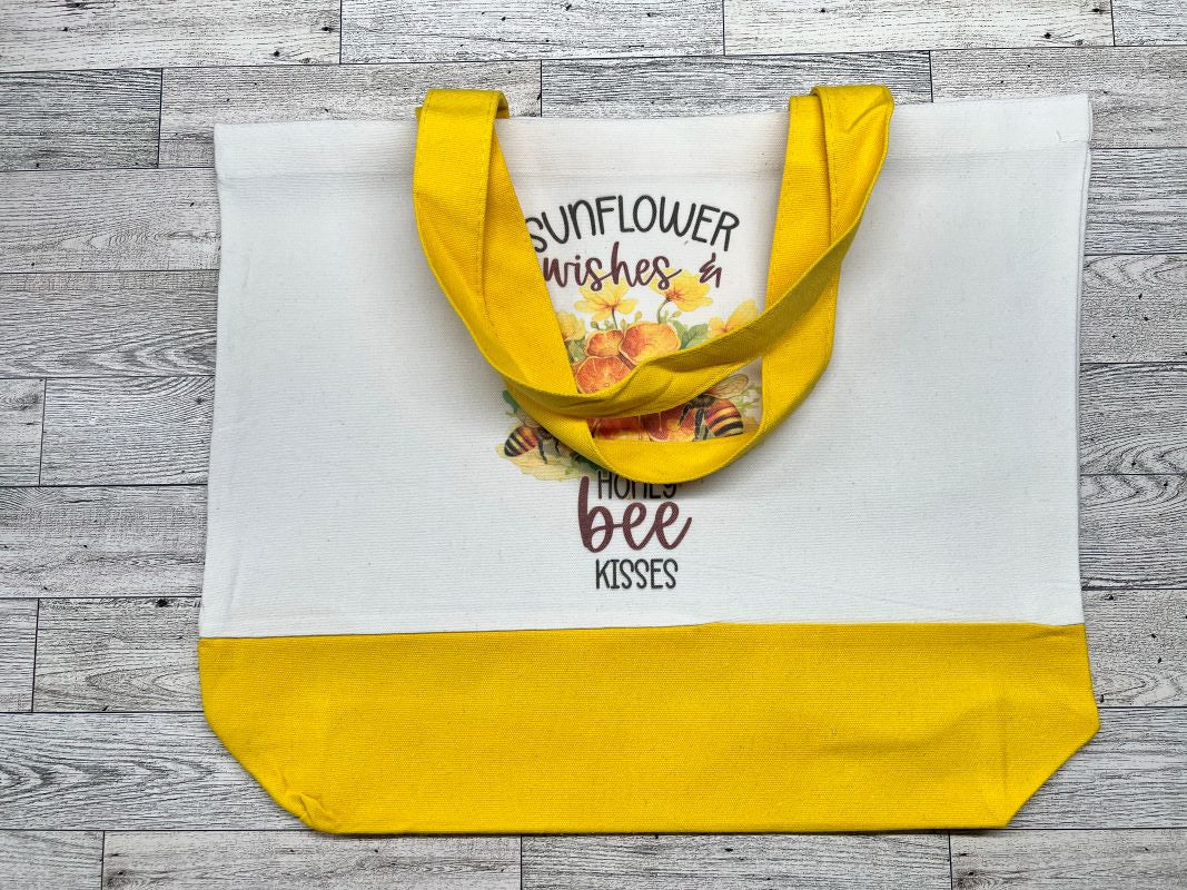 Canva Tote Bag "Sunflower Wishes and Honeybee Kisses"